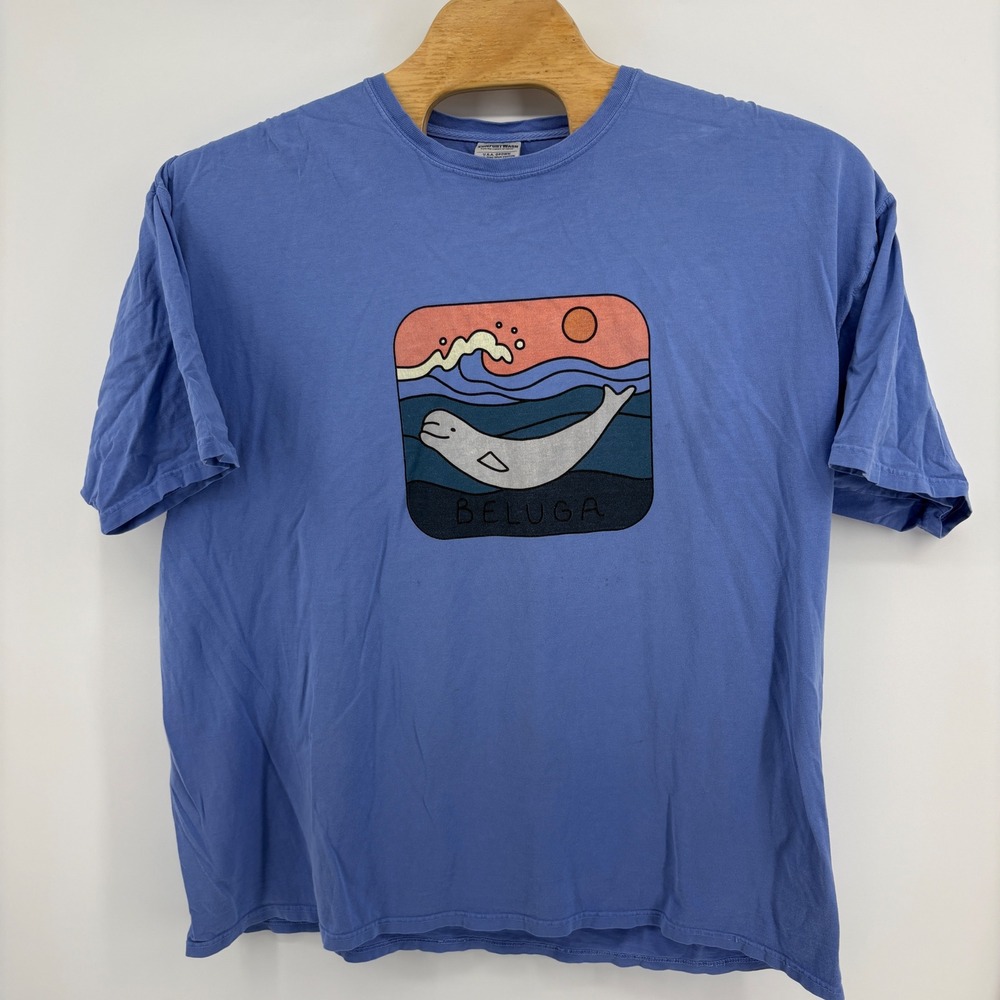 ComfortWash Beluga Whale Graphic T-Shirt Mens 3XL Blue Excellent Coastal Tee
